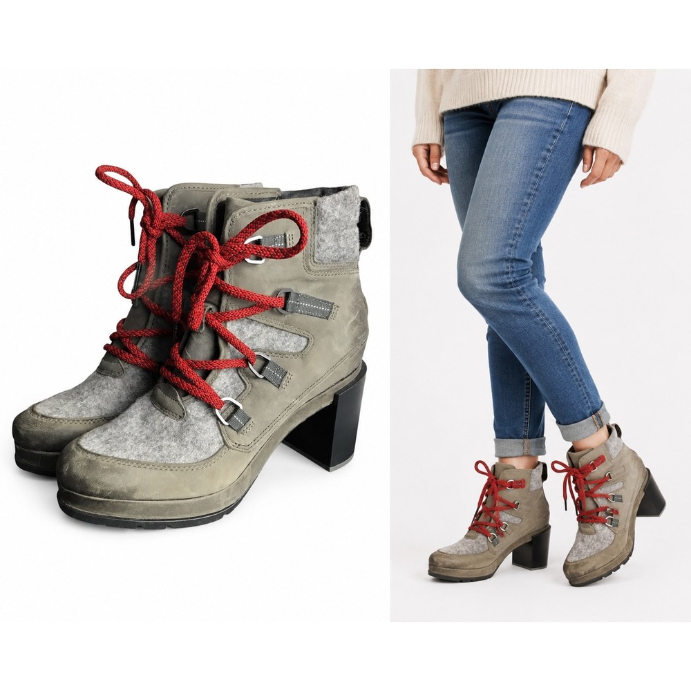Blake Waterproof Boots Women 9.5 Quarry Leather Felt Lace Up Block Heel Booties